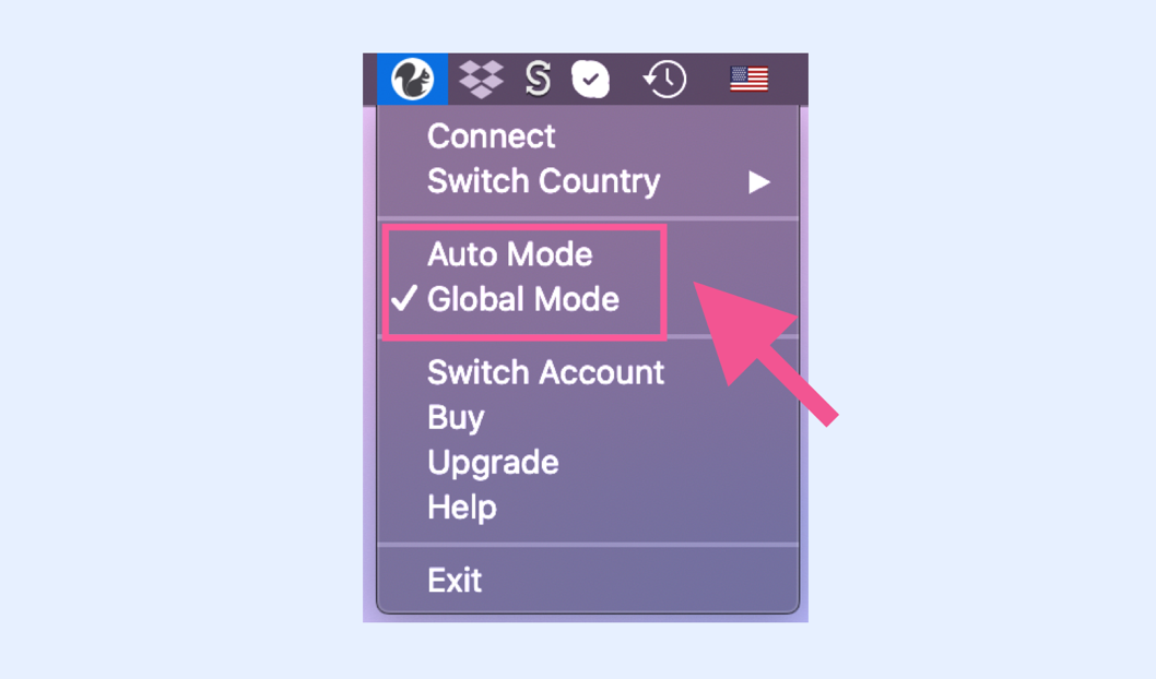Step0: Global mode Step0: Turn on "Global mode" on desktop